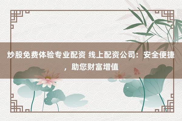 炒股免费体验专业配资 线上配资公司：安全便捷，助您财富增值